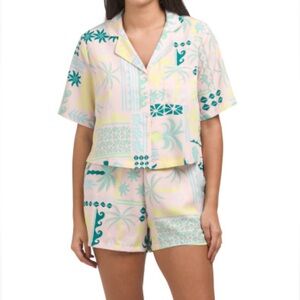 New Rachel Zoe pink tropical palm tree pajama set pjs